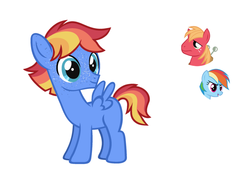 Size: 1024x739 | Tagged: safe, artist:sapphiretwinkle, derpibooru import, big macintosh, rainbow dash, oc, unnamed oc, earth pony, pegasus, pony, g4, base used, colt, female, foal, freckles, image, male, mare, offspring, parent:big macintosh, parent:rainbow dash, parents:rainbowmac, png, simple background, transparent background