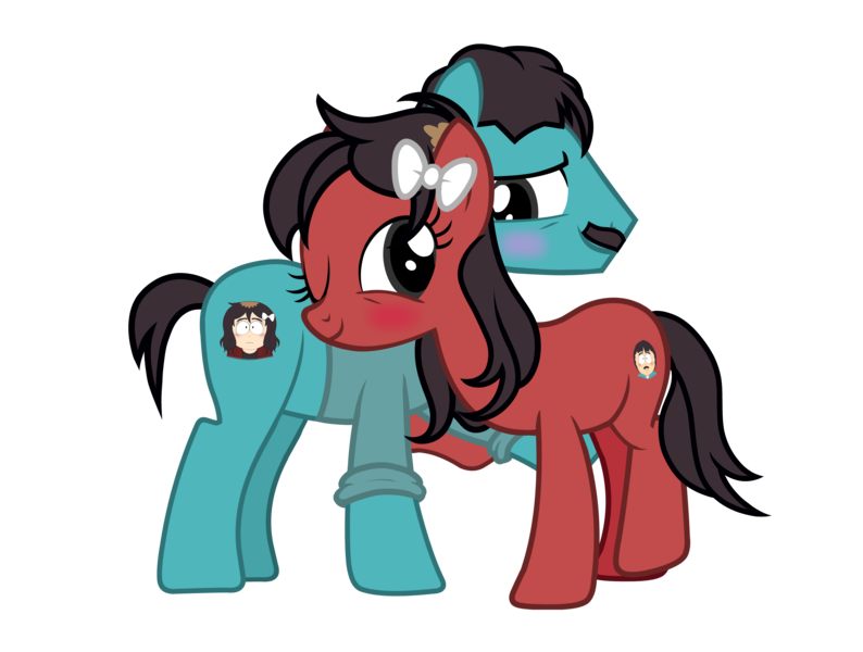 Size: 5500x4158 | Tagged: safe, artist:alicesponycorner, derpibooru import, oc, ponified, earth pony, pony, g4, blushing, couple, duo, hug, image, png, ponysona, randy marsh, ship:norandy, shipping, show accurate, simple background, south park, transformation