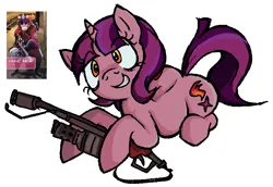 Size: 666x459 | Tagged: safe, artist:muffinz, derpibooru import, oc, ponified, unofficial characters only, pony, unicorn, crazy face, faic, female, horn, image, mare, not starlight glimmer, not twilight sparkle, png, pyro (tf2), solo, team fortress 2, weapon