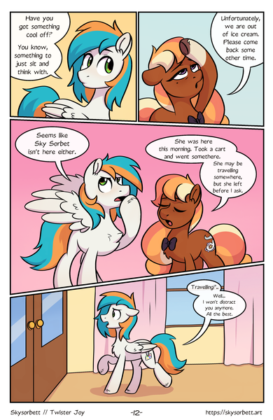 Size: 1522x2339 | Tagged: safe, artist:skysorbett, derpibooru import, oc, oc:hazel blossom, oc:twister joy, unofficial characters only, earth pony, pegasus, pony, comic:breaking free #2, comic, female, image, indoors, male, mare, png, stallion