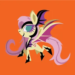 Size: 3300x3300 | Tagged: safe, artist:samoht-lion, derpibooru import, fluttershy, bat pony, pony, g4, bat ponified, female, flutterbat, high res, image, lineless, mare, nightmare fluttershy, nightmarified, no pupils, orange background, png, race swap, simple background, solo, spread wings, wings