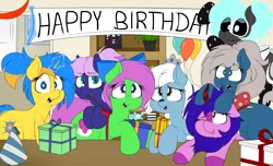 Size: 5220x3176 | Tagged: safe, artist:blitzyflair, ponerpics import, oc, oc:icicle crash, oc:spiral galaxies, oc:zippy sparkz, pony, birthday, cake, female, food, group, image, mare, png