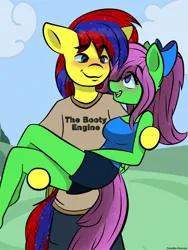 Size: 1512x2016 | Tagged: safe, artist:doodle-hooves, ponerpics import, oc, oc:zippy sparkz, anthro, blushing, clothes, image, jpeg, looking at each other, male