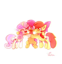 Size: 2620x2728 | Tagged: safe, artist:jaanhavi, derpibooru import, apple bloom, scootaloo, sweetie belle, earth pony, pegasus, pony, unicorn, cmc day, cutie mark crusaders, eyes closed, female, filly, foal, group hug, high res, horn, hug, image, one eye closed, open mouth, open smile, png, simple background, smiling, trio, trio female, white background