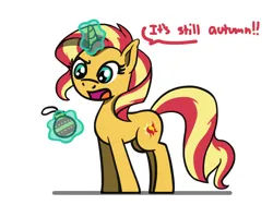 Size: 1800x1350 | Tagged: safe, artist:flutterluv, derpibooru import, sunset shimmer, pony, unicorn, g4, angry, christmas, christmas ornament, decoration, holiday, horn, image, jpeg, magic, magic aura, simple background, solo, telekinesis, white background