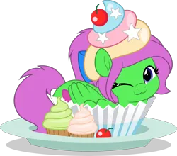 Size: 5671x5000 | Tagged: safe, artist:jhayarr23, ponerpics import, oc, oc:zippy sparkz, pony, female, food, image, lying down, mare, one eye closed, png, vector