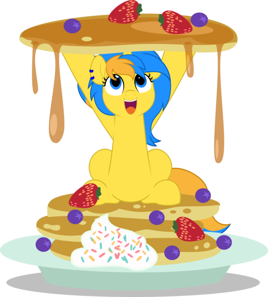 Size: 4520x5000 | Tagged: safe, artist:jhayarr23, ponerpics import, oc, pony, female, food, happy, image, mare, open mouth, pancakes, png, simple background, solo, transparent background, vector