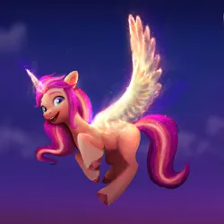 Size: 3997x4000 | Tagged: safe, artist:debbie yeo, derpibooru import, official, sunny starscout, alicorn, pony, g5, my little pony: a new generation, artificial horn, artificial wings, augmented, female, horn, image, magic, magic horn, magic wings, mare, open mouth, open smile, png, race swap, smiling, solo, sunnycorn, wings