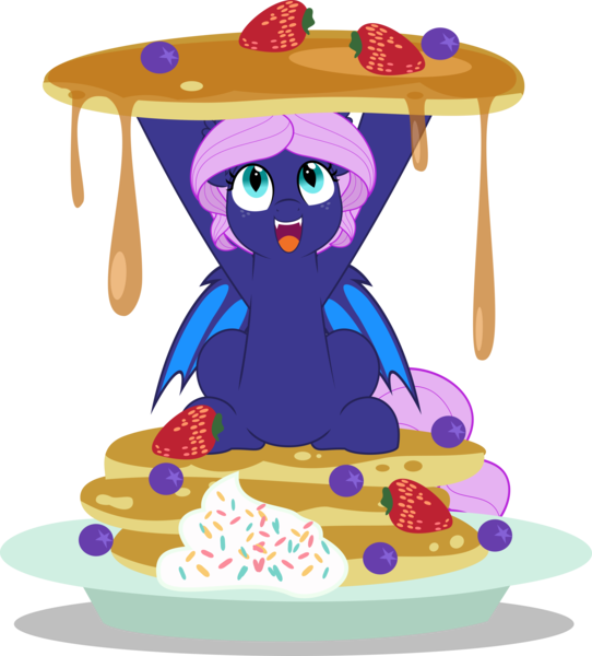 Size: 4520x5000 | Tagged: safe, artist:jhayarr23, ponerpics import, oc, oc:spiral galaxies, pony, female, food, happy, image, mare, open mouth, pancakes, png, solo, vector