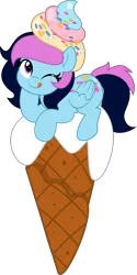 Size: 2500x5000 | Tagged: safe, artist:jhayarr23, ponerpics import, oc, pony, female, food, ice cream, image, lying down, mare, one eye closed, png, tongue out, vector