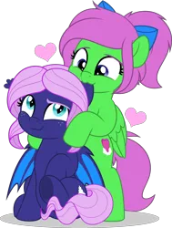 Size: 3781x5001 | Tagged: safe, artist:jhayarr23, ponerpics import, oc, oc:spiral galaxies, oc:zippy sparkz, bat pony, pony, bat pony oc, bat wings, duo, female, image, looking at each other, mare, nibbling, png, vector, wings