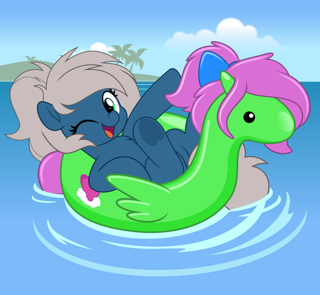 Size: 5424x5000 | Tagged: safe, artist:jhayarr23, ponerpics import, oc, oc:zippy sparkz, unofficial characters only, inflatable pony, pony, female, floaty, image, inflatable, mare, one eye closed, open mouth, png, solo, vector, water