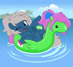 Size: 5424x5000 | Tagged: safe, artist:jhayarr23, ponerpics import, oc, oc:stormy seas, oc:zippy sparkz, unofficial characters only, inflatable pony, pony, female, floaty, image, inflatable, mare, one eye closed, open mouth, png, solo, vector, water