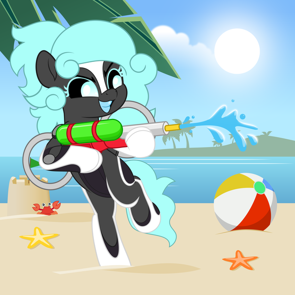 Size: 5000x5000 | Tagged: safe, artist:jhayarr23, ponerpics import, oc, unofficial characters only, pony, beach, female, image, mare, open mouth, png, vector, watergun