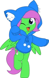 Size: 3138x5000 | Tagged: safe, artist:jhayarr23, ponerpics import, oc, oc:zippy sparkz, pony, clothes, female, hoodie, image, mare, one eye closed, open mouth, png, solo, vector