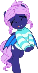 Size: 2635x5000 | Tagged: safe, artist:jhayarr23, ponerpics import, oc, oc:spiral galaxies, bat pony, pony, bat pony oc, bat wings, clothes, eyes closed, female, image, mare, png, sweater, tongue out, vector, wings