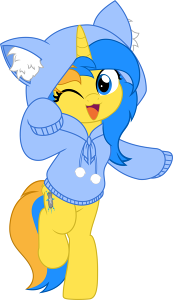 Size: 2886x5000 | Tagged: safe, artist:jhayarr23, ponerpics import, oc, oc:zippy sparkz, pony, clothes, female, hoodie, image, mare, one eye closed, open mouth, png, solo, vector