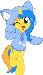 Size: 2886x5000 | Tagged: safe, artist:jhayarr23, ponerpics import, oc, oc:zippy sparkz, pony, clothes, female, hoodie, image, mare, one eye closed, open mouth, png, solo, vector