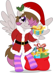 Size: 3626x5000 | Tagged: safe, artist:jhayarr23, ponerpics import, oc, pony, christmas, clothes, female, holiday, image, mare, png, present, socks, solo, striped socks, vector