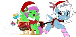 Size: 5000x2462 | Tagged: safe, artist:jhayarr23, ponerpics import, oc, oc:icicle crash, oc:zippy sparkz, pony, christmas, duo, eyes closed, female, heterochromia, holiday, image, mare, open mouth, png, vector