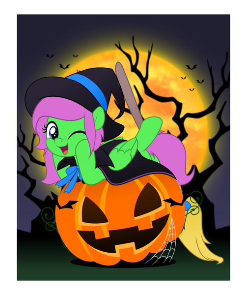 Size: 4188x5000 | Tagged: safe, artist:jhayarr23, ponerpics import, oc, oc:zippy sparkz, pony, female, halloween, holiday, image, jack-o-lantern, lying down, mare, one eye closed, png, pumpkin, vector