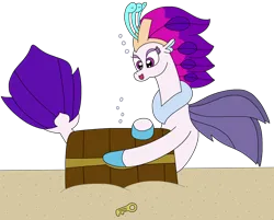 Size: 2844x2281 | Tagged: safe, artist:supahdonarudo, derpibooru import, queen novo, seapony (g4), g4, my little pony: the movie, bubble, image, key, png, redraw, sand, simple background, transparent background, treasure chest