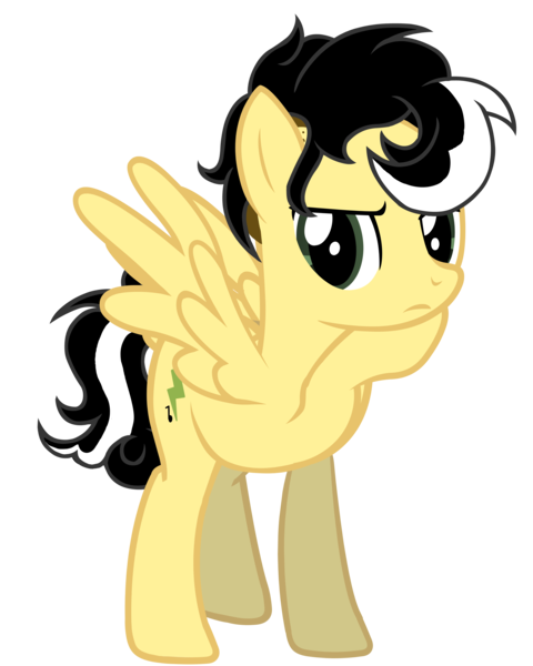 Size: 5500x6882 | Tagged: safe, artist:alicesponycorner, derpibooru import, oc, oc:alice azalea, unofficial characters only, pegasus, g4, adobe, black hair, emoji, full body, green eyes, high res, image, lidded eyes, png, pondering, raised hoof, render, show accurate, simple background, skunk stripe, spread wings, thinking, thinking emoji, transparent background, wings, yellow coat