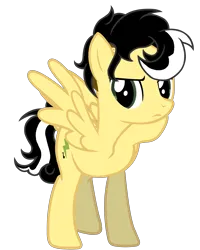 Size: 5500x6882 | Tagged: safe, artist:alicesponycorner, derpibooru import, oc, oc:alice azalea, unofficial characters only, pegasus, g4, adobe, black hair, emoji, full body, green eyes, high res, image, lidded eyes, png, pondering, raised hoof, render, show accurate, simple background, skunk stripe, spread wings, thinking, thinking emoji, transparent background, wings, yellow coat