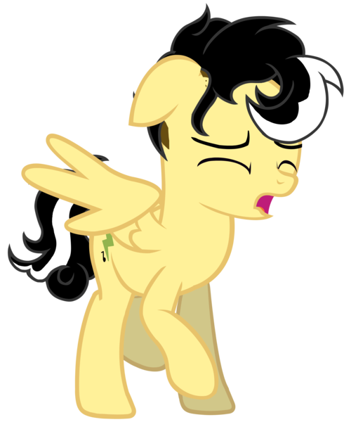 Size: 5500x6734 | Tagged: safe, artist:alicesponycorner, derpibooru import, oc, oc:alice azalea, unofficial characters only, pegasus, g4, adobe, black hair, crying, floppy ears, full body, green eyes, high res, image, open mouth, pain, png, raised hoof, raised leg, render, sad, show accurate, simple background, skunk stripe, spread wings, transparent background, wings, yellow coat