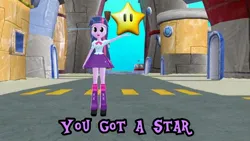 Size: 1280x720 | Tagged: safe, artist:smbros, derpibooru import, twilight sparkle, equestria girls, g4, 3d, bikini bottom, caption, clothes, image, jpeg, mmd, power star, super mario galaxy, swimsuit, text, you got a star