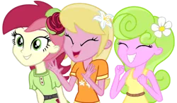 Size: 1280x749 | Tagged: safe, artist:media1997, derpibooru import, daisy, flower wishes, lily, lily valley, roseluck, human, equestria girls, g4, equestria girls-ified, eyes closed, female, flower trio, image, png, simple background, transparent background