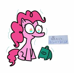 Size: 1594x1573 | Tagged: safe, artist:garybaldor, derpibooru import, pinkie pie, earth pony, pony, g4, cupcake, female, food, image, jpeg, mare, shaking, signature, simple background, sitting, tail, white background