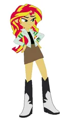 Size: 372x639 | Tagged: safe, derpibooru import, sunset shimmer, human, equestria girls, g4, boots, clothes, high heel boots, image, jacket, jpeg, shirt, shoes, simple background, skirt, solo, white background