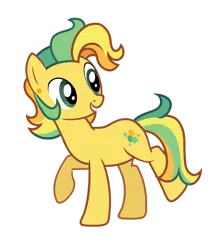 Size: 5621x6619 | Tagged: safe, artist:alicesponycorner, derpibooru import, oc, oc:hippy dippy, unofficial characters only, earth pony, pony, g4, ear piercing, green eyes, image, male, piercing, png, ponysona, raised hoof, raised leg, show accurate, smiling, solo, stallion, yellow coat