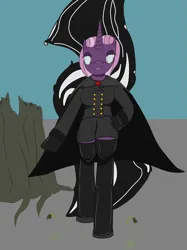 Size: 2449x3266 | Tagged: safe, artist:timejumper, derpibooru import, oc, oc:valentina, unofficial characters only, anthro, unicorn, blind, boots, cape, clothes, gloves, horn, image, png, portal, shoes, skirt, skirt suit, suit, thigh boots, tree stump