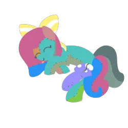 Size: 1500x1500 | Tagged: safe, artist:anonymous, oc, oc:silly stuffing, original species, plush pony, pony, bow, female, filly, hair bow, image, mane bow, plushie, png, ragdoll, seams, simple background, sleeping, solo, transparent background