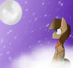 Size: 1600x1500 | Tagged: safe, artist:rai2n, derpibooru import, oc, oc:kite waver, unofficial characters only, pegasus, pony, bandana, cloud, fanart, image, looking up, male, moon, night, on a cloud, png, sitting, sitting on cloud, stallion, stars