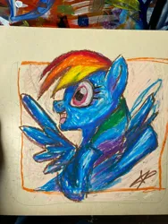 Size: 1536x2048 | Tagged: safe, artist:skypaw10, derpibooru import, rainbow dash, pegasus, pony, bust, image, irl, jpeg, open mouth, open smile, photo, smiling, traditional art