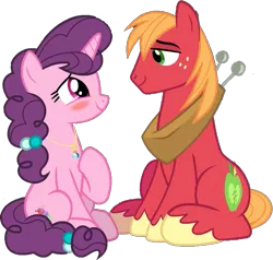 Size: 685x651 | Tagged: safe, derpibooru import, edit, edited screencap, editor:pascalmulokozi2, screencap, big macintosh, sugar belle, earth pony, pony, unicorn, g4, season 9, the big mac question, spoiler:s09, background removed, female, horn, image, male, my little pony, not a vector, png, romance, romantic, shipping, simple background, smiling, stallion, straight, sugarmac, transparent background