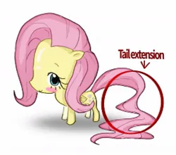 Size: 1139x1004 | Tagged: safe, artist:raritmiu, derpibooru import, fluttershy, pegasus, pony, g4, blushing, female, image, jpeg, mare, simple background, solo, tail, tail extensions, white background