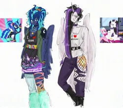 Size: 1829x1607 | Tagged: safe, artist:raritmiu, derpibooru import, aloe, princess celestia, princess luna, alicorn, human, pony, between dark and dawn, g4, 80s princess luna, choker, clothes, female, fishnet clothing, fishnets, horn, horned humanization, humanized, image, jewelry, jpeg, leg warmers, mare, my little pony, necklace, punklestia, ripped stockings, screencap reference, scrunchie, socks, spiked choker, stockings, thigh highs, torn clothes, winged humanization, wings