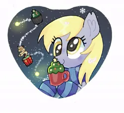 Size: 800x733 | Tagged: safe, artist:percypawz, derpibooru import, derpy hooves, pegasus, pony, g4, clothes, derp, food, happy, happy new year, heart, holiday, image, jpeg, love, muffin, scarf, socks