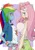 Size: 1191x1684 | Tagged: safe, artist:破坏海胆boom, derpibooru import, fluttershy, rainbow dash, human, equestria girls, g4, blushing, breasts, busty fluttershy, butterfly hairpin, comparison, cross-popping veins, delicious flat chest, docking, duo, emanata, embarrassed, female, image, jpeg, looking at breasts, looking away, rainbow flat