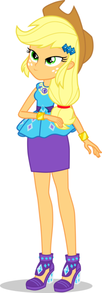 Size: 1280x3664 | Tagged: safe, artist:dustinwatsongkx, derpibooru import, applejack, a fine line, equestria girls, equestria girls series, g4, accessory swap, ankle strap, applejack's hat, bedroom eyes, belt, blonde hair, bracelet, clothes, clothes swap, cowboy hat, freckles, frilly design, geode of shielding, gold, green eyes, hairpin, hat, high heel sandals, high heels, image, jewelry, lidded eyes, low ponytail, magical geodes, my little pony equestria girls: better together, orange skin, pencil skirt, pendant, png, purple skirt, rarity peplum dress, sandals, shoes, simple background, skirt, smiling, smirk, solo, stetson, transparent background