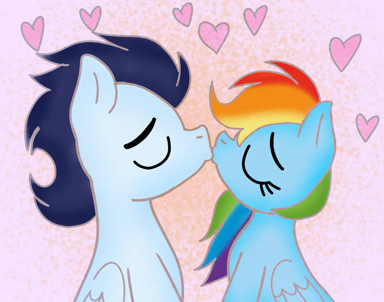 Size: 749x589 | Tagged: safe, artist:mrsdashskies, derpibooru import, rainbow dash, soarin', pegasus, pony, g4, female, image, jpeg, kiss on the lips, kissing, male, mare, shipping, soarindash, stallion, straight