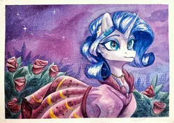 Size: 4024x2837 | Tagged: safe, artist:jsunlight, derpibooru import, rarity, pony, unicorn, clothes, dress, gala dress, horn, image, jpeg, solo, traditional art, watercolor painting