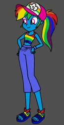 Size: 530x1030 | Tagged: safe, artist:dragonkingamn, derpibooru import, rainbow dash, human, equestria girls, g4, cap, clothes, cute, dashabetes, equestria girls specials, female, hand on hip, hat, image, my little pony equestria girls: spring breakdown, png, ponytail, smiling, solo