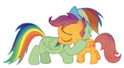 Size: 1280x700 | Tagged: safe, artist:dracoawesomeness, derpibooru import, rainbow dash, scootaloo, pegasus, pony, campfire tales, g4, cute, cutealoo, daaaaaaaaaaaw, dashabetes, eyes closed, female, filly, foal, hug, image, mare, my little pony, png, scootalove, siblings, sisters, smiling, vector