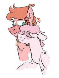 Size: 600x800 | Tagged: safe, artist:fuckomcfuck, derpibooru import, oc, oc:sunbathe, oc:tender loving care, unofficial characters only, earth pony, pegasus, pony, bags under eyes, bandaid, female, freckles, heart, height difference, image, lesbian, magical lesbian spawn, offspring, parent:applejack, parent:fluttershy, parent:nurse redheart, parent:sunburst, png