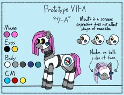 Size: 1605x1225 | Tagged: safe, artist:nukepony360, derpibooru import, oc, oc:7a, unofficial characters only, android, pony, robot, robot pony, cutie mark, female, image, mare, png, reference sheet, simple background, solo